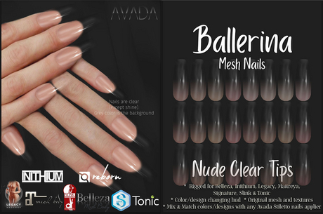 Second Life Marketplace - Avada~ Ballerina Nails - Nude Clear Tips